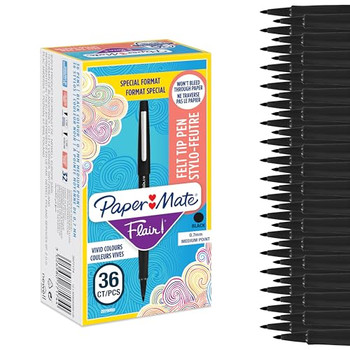 Paper Mate 2077174 Flair Pen 0.7 - 1mm Medium Tip Black Ink Box of 36 2077174