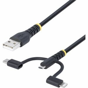 Startech 3.3Ft 1M Rugged Usb Multi Charging Cable Usb To Lightning/Micro-Usb/Typ RLTCUB1MBK