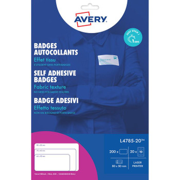 Avery L4785-20 80 x 50mm Self Adhesive Silk Name Badges 20 Sheets - 10 Labels pe AVERYL478520