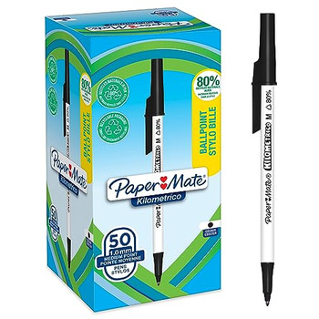 Paper Mate 2187701 Kilometrico Recycled Black Ball Pen pack of 50 pens 2187701