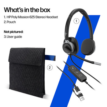 Hp Poly Mission 625 Stereo Usb Wired Headset. Product Type: Headset. Connectivit C01C6AA#AC3