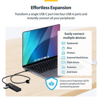 Startech  4-Port Usb-C Hub 5Gbps Bus Powered Usb-C To 4X Usb-A Mini Hub Extra Lo H5C4A-USB-HUB-2