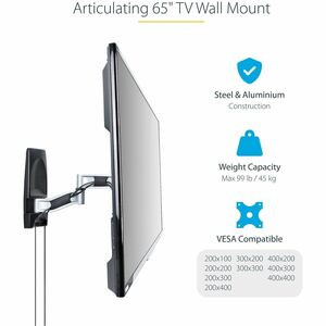 Startech Articulating Tv Wall Mount Vesa Wall Mount Tv Bracket for 65 "/99Lb/Cur TV-WALL-MOUNT-65FS