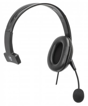 Manhattan Mono Over-Ear Headset Usb Reversible Microphone Boom Padded Retail Box 180849