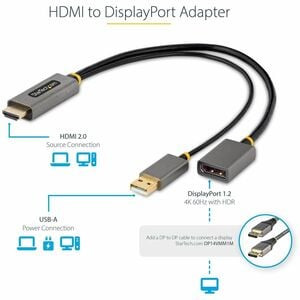 Startech 1Ft 30Cm Hdmi To Displayport Adapter 4K 60Hz Hdr Hdmi Source To Dp Moni 128-HDMI-DISPLAYPORT