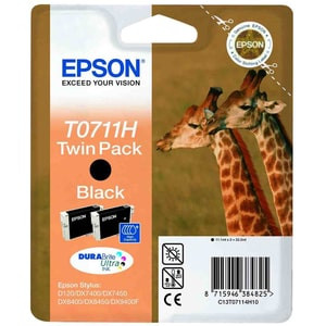 Epson Giraffe Twinpack Black T0711H Durabrite Ultra Ink. Black Ink Type: Pigment C13T07114H10