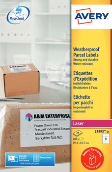 Avery L7993-25 Waterproof Labels 25 sheets - 8 Labels per Sheet AVERYL7993