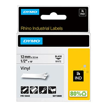Dymo 18444 12mm White Vinyl Tape 18444