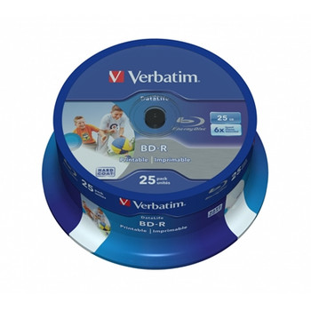 Verbatim 43811 Bd-R Sl Datalife 25Gb 6X 25 Pack Spindle Wide Printable No Id 43811