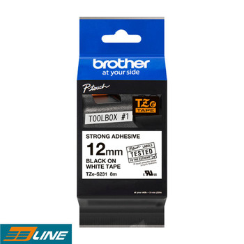 EE LINE TZES231 Black on White 8M x 12mm Strong Adhesive Tape TZES231EELINE