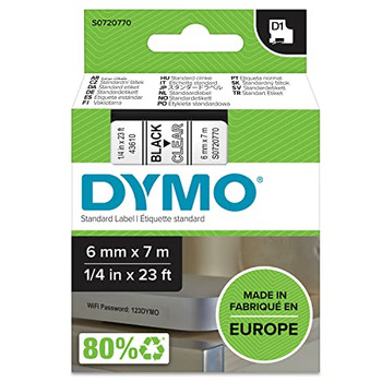 Dymo 43610 6mm x 7m Black on Clear Tape 43610