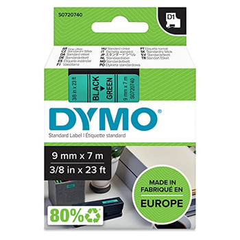 Dymo 40919 9mm x 7m Black on Green Tape 40919