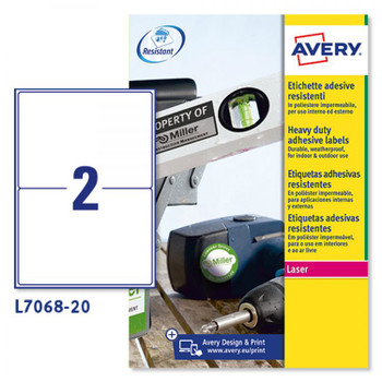 Avery L7068-20 Resistant Labels 20 sheets - 2 Labels per Sheet AVERYL7068