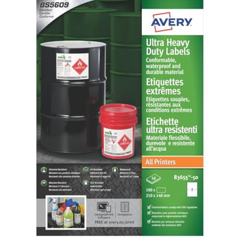 Avery B3655-50 Ultra Resistant Labels 50 sheets - 2 Labels per Sheet AVERYB365550