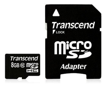 Transcend TS8GUSDHC10 MicroSD Card SDHC 8GB + Adapte TS8GUSDHC10