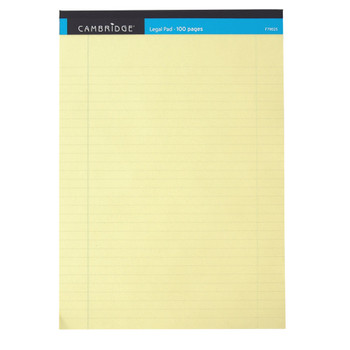 Cambridge Everyday Ruled Legal Pad 100 Pages A4 Yellow Pack of 10 100080179 JD93288