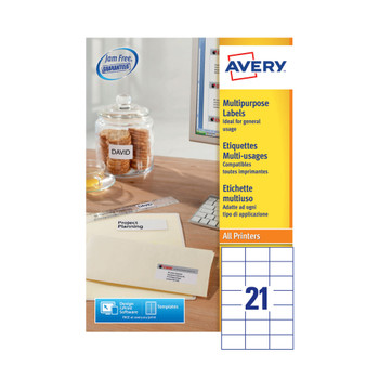 Avery Ultragrip Multi Labels 70 x 42.3mm 21 Per Sheet White Pack of 2100 36 AV81521