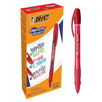 Bic Gel-Ocity Illusion Erasable Gel Rollerball Pen 0.7Mm Tip 0.3Mm Line Red Pack 943442