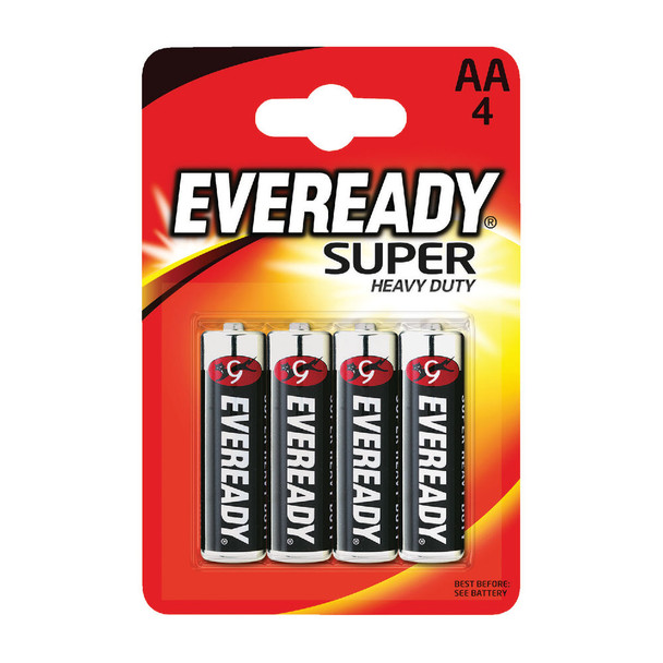 Eveready Super Heavy Duty AA Batteries Pack of 4 R6B4UP ER02502