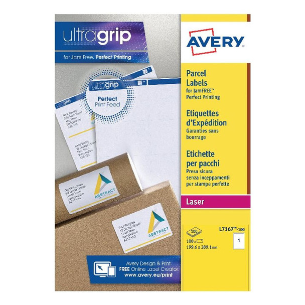 Avery Ultragrip Laser Labels 199.6x289.1mm Wht Pack of 100 L7167-100 AVL7167