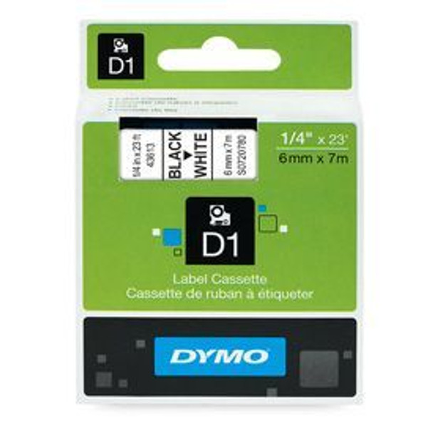 Dymo 43613 6mm x 7m Black on White Tape 43613