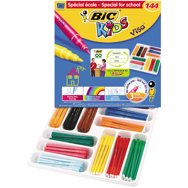 Bic Kids Visa Felt Tip Pens Fine Tip Assorted Pack of 144 887838 BC00103