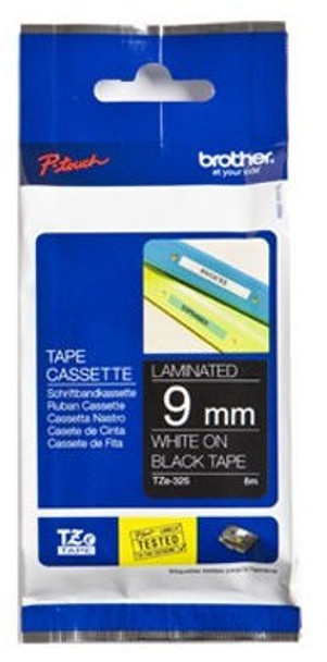 Brother TZE325 Tape White on Black 9mm TZE325