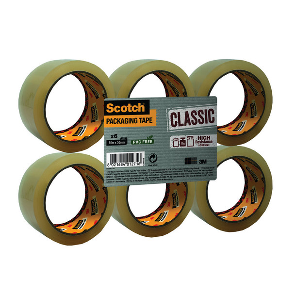 Scotch Clear Packaging Tape Polypropylene 50mmx66m Pack of 6 C5066SF6 3M68304