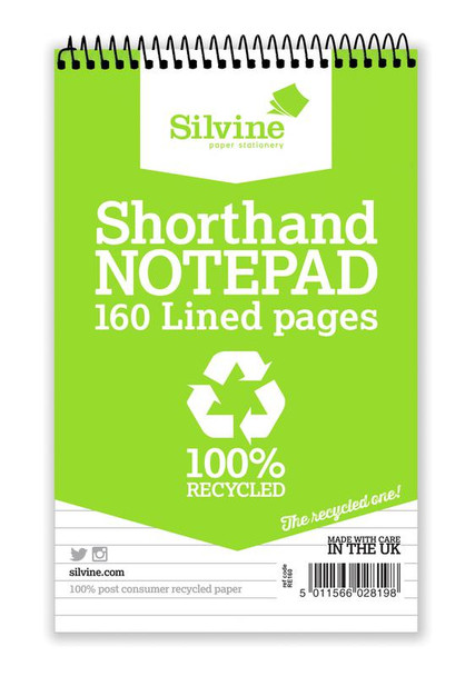 Silvine Recycled 125X200mm Wirebound Card Cover Reporters Shorthand Notebook Rul RE160
