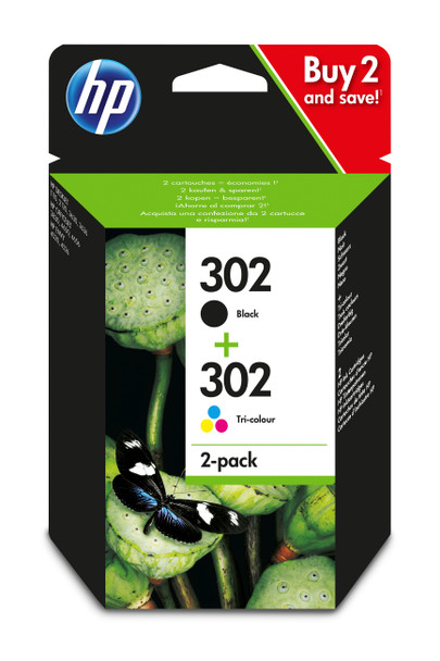 Hp 302 Black Tri- Colour Standard Capacity Ink Cartridge Twinpack 170 Pages + 15 X4D37AE