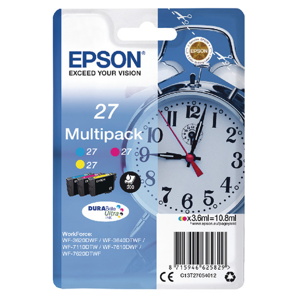 Epson 27 Alarm Clock Cyan Magenta Yellow Standard Capacity Ink Cartridge Multipa C13T27054012