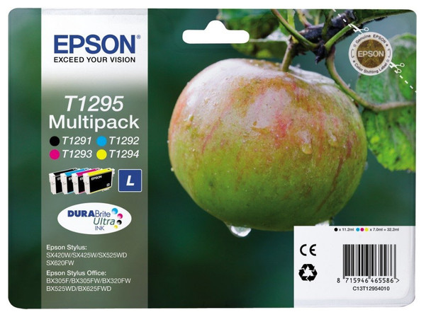 Epson T1295 Apple Black Cyan Magenta Yellow Standard Capacity Ink Cartridge Mult C13T12954012