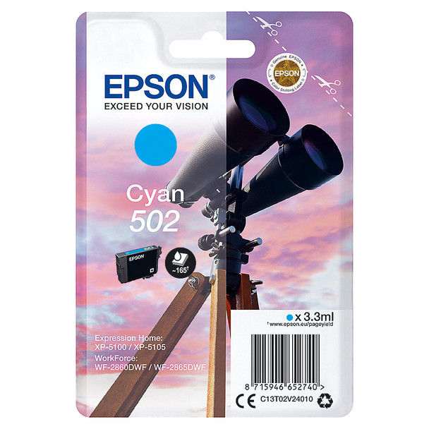 Epson 502 Binoculars Cyan Standard Capacity Ink Cartridge 3Ml - C13T02V24010 C13T02V24010