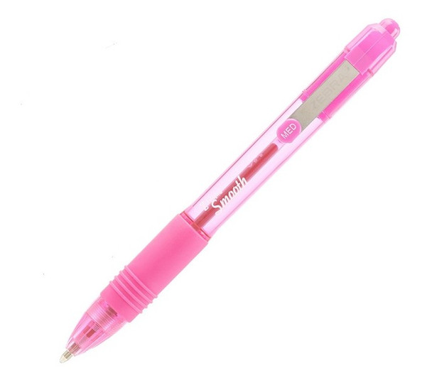 Zebra Z-Grip Smooth Rectractable Ballpoint Pen 1.0Mm Tip Pink Pack 12 22567