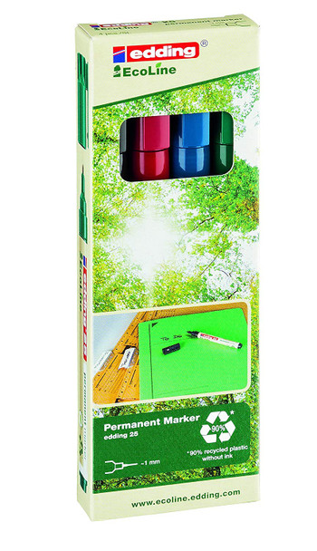Edding 25 Ecoline Permanent Marker Bullet Tip 1Mm Line Assorted Colours Pack 4 4-25-4