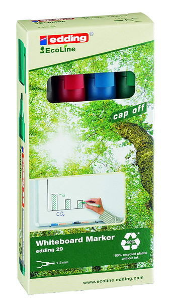 Edding 29 Ecoline Whiteboard Marker Chisel Tip 1-5Mm Line Assorted Colours Pack 4-29-4