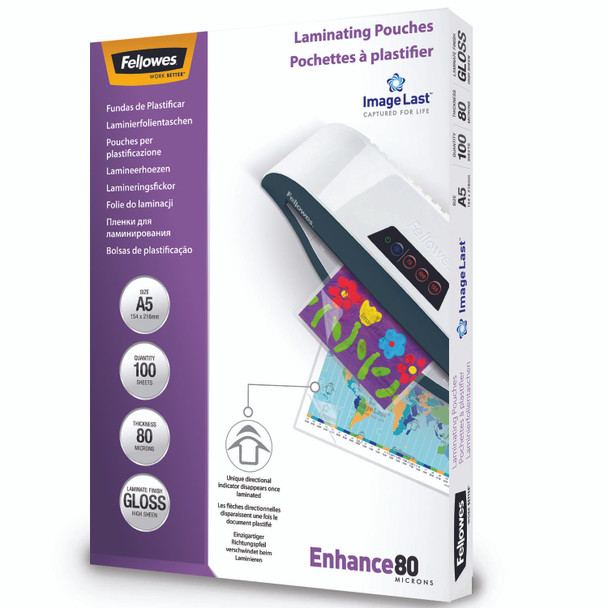 Fellowes Laminating Pouch A5 2X80 Micron Gloss Pack 100 5306002 5306002