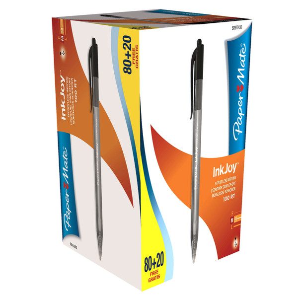 Paper Mate Inkjoy 100 Retractable Ballpoint Pen 1.0Mm Tip 0.7Mm Line Blue Pack 8 S0977430