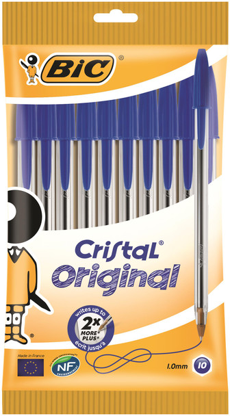 Bic Cristal Ballpoint Pen 1.0Mm Tip 0.32Mm Line Blue Pack 10 830863