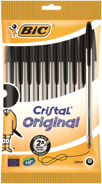 Bic Cristal Ballpoint Pen 1.0Mm Tip 0.32Mm Line Black Pack 10 830864