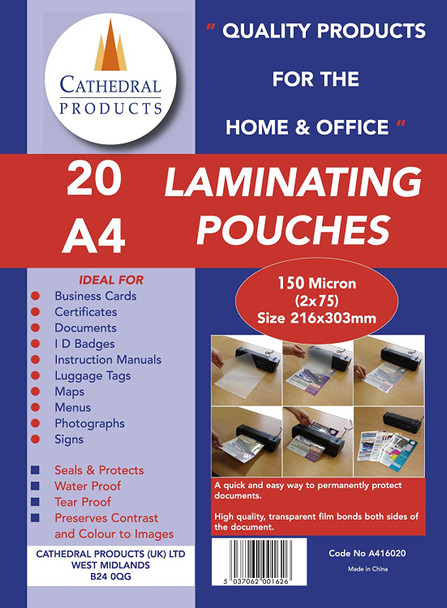 Valuex Laminating Pouch A4 2X75 Micron Gloss Pack 20 LPA416020