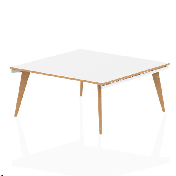 Oslo 1600Mm Square Boardroom Table White Top Natural Wood Edge White Frame OSL01 OSL0130