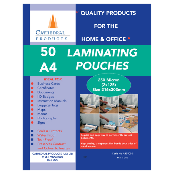 Valuex Laminating Pouch A4 2X125 Micron Gloss Pack 50 LPA425050