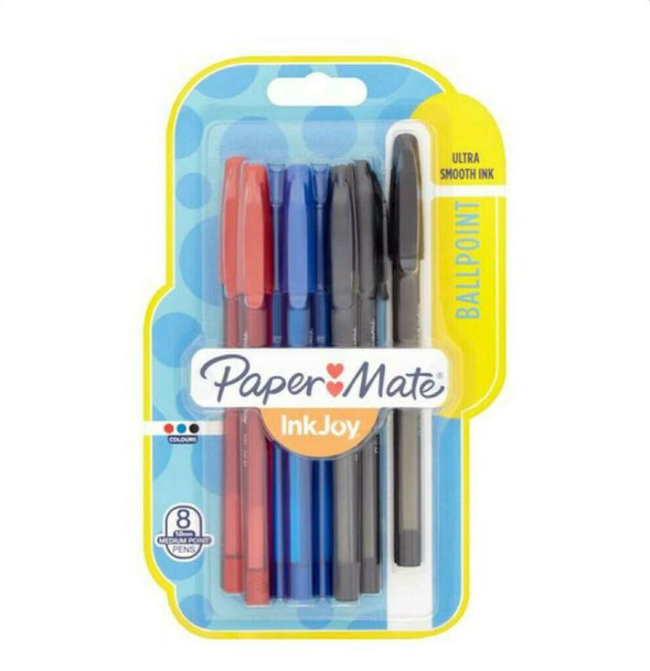 Paper Mate Inkjoy 100 Ballpoint Pen 1.0Mm Tip 0.7Mm Line Black/Blue/Red Pack 8 1956745
