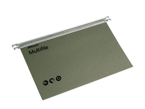 Rexel Multifile Foolscap Suspension File Manilla 15Mm V Base Green Pack 50 78008 78008