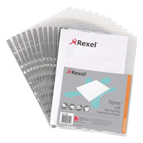 Rexel Nyrex Reinforced Multi Punched Pocket Polypropylene A4 90 Micron Side Open 12203