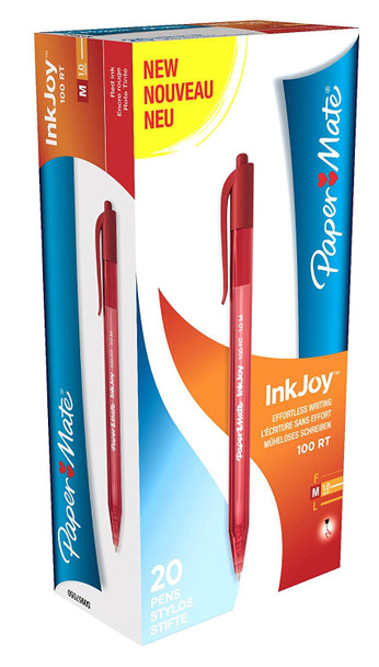 Paper Mate Inkjoy 100 Retractable Ballpoint Pen 1.0Mm Tip 0.7Mm Line Red Pack 20 S0957050