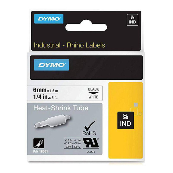 Dymo Rhino Industrial Heat Shrink Tube 6Mmx1.5M Black On White 18051 18051