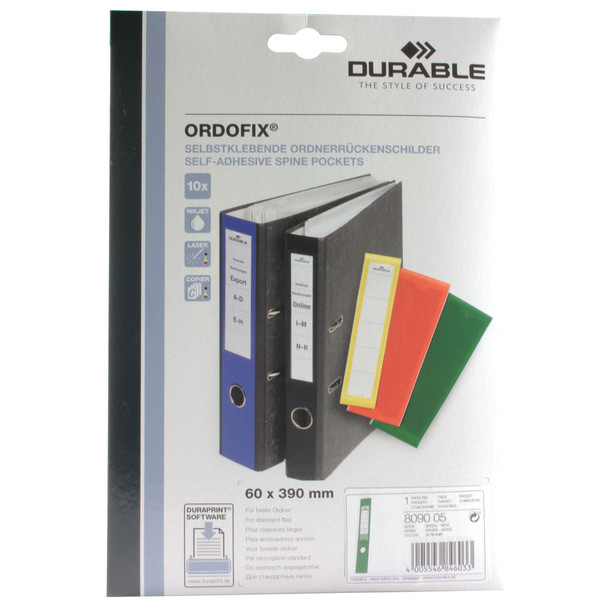 Durable Green Ordofix File Spine Label Pack of 10 8090/05 DB8090GN