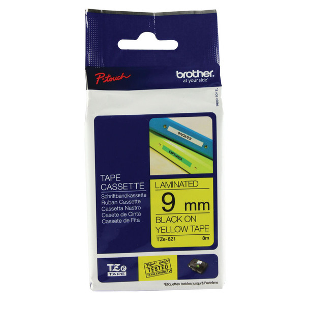 Brother P-Touch 9mm Black on Yellow TZE621 Labelling Tape BA8082